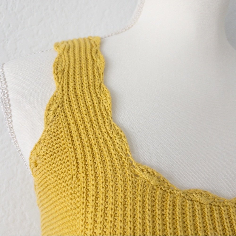Moth Anthropologie Mustard‎ Yellow Ribbed Scalloped Square Neck Knit Tank Large - Picture 6 of 10